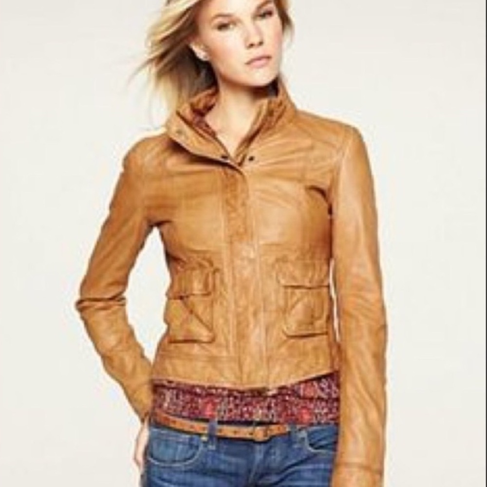 Lucky Brand Women's Medium Tan Lamb Leather Motorcycle Moto Brown Biker Jacket